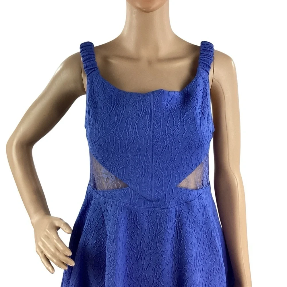 Free People Brooklyn Mini Dress Blue Lace Cutout Fit And Flare M